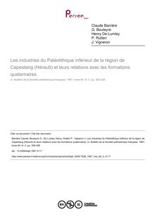 Les industries du Paléolithique inférieur de la région de Capestang (Hérault) et leurs relations avec les formations quaternaires - article ; n°2 ; vol.64, pg 305-326