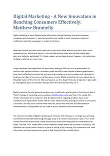 Digital Marketing - A New Innovation in Reaching Consumers Effectively: Matthew Brannelly
