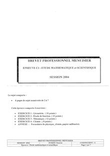 Etude mathématique et scientifique 2004 BP - Menuisier