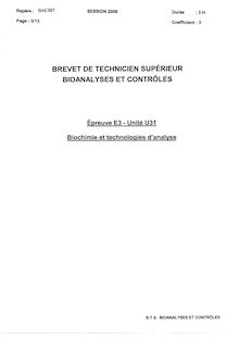 Biochimie et technologies d analyse 2006 BTS Bioanalyses et contrôles