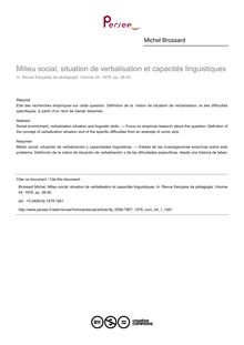 Milieu social, situation de verbalisation et capacités linguistiques - article ; n°1 ; vol.44, pg 38-45