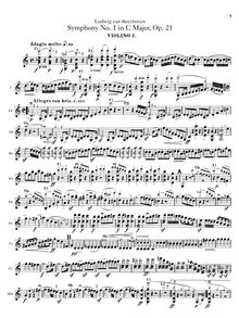 Partition violons I, Symphony No.1 en C, Op.21, C major, Beethoven, Ludwig van
