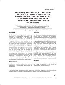 RENDIMIENTO ACADÉMICO, CAUSAS DE DESERCIÓN Y CAMBIOS PERSONALES EN LOS ESTUDIANTES DEL PROGRAMA COBERTURA CON EQUIDAD EN LA UNIVERSIDAD SAN BUENAVENTURA DE MEDELLÍN(ACADEMIC ACHIEVEMENT, DROPOUT RATE CAUSES, AND PERSONAL CHANGES IN THE STUDENTS OF THE COVERAGE WITH EQUITY PROGRAM AT SAINT BONAVENTURE UNIVERSITY)