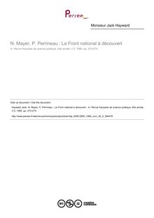 N. Mayer, P. Perrineau : Le Front national à découvert   ; n°2 ; vol.40, pg 274-275