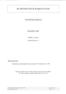 Mathématiques 2007 BT Dessinateur maquettiste (arts graphiques)