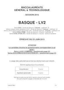 Bac 2015: sujet LV2 général et technologique écrit de basque