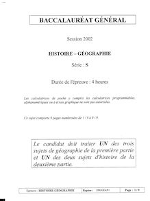 Histoire Géographie 2002 Scientifique Baccalauréat général