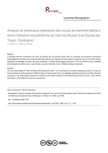Analyse du processus opératoire des coups de tranchet latéraux dans l industrie moustérienne de l abri du Musée (Les Eyzies-de-Tayac, Dordogne) - article ; n°1 ; vol.4, pg 69-89