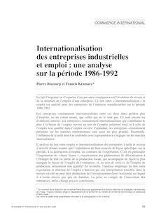 Internationalisation des entreprises industrielles et emploi : une analyse sur la période 1986-1992 ; suivi d un commentaire de Matthieu Crozet - article ; n°1 ; vol.363, pg 69-95