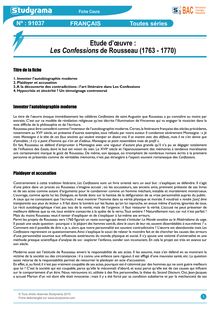 Fiche de révision BAC Français - Fiche de lecture : Les Confessions de Rousseau