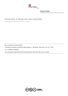 Introduction à l étude des villes tropicales - article ; n°21 ; vol.6, pg 171-204