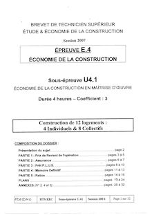 Economie de la construction en maîtrise d oeuvre 2007 BTS Étude et économie de la construction