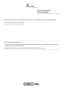 Développement de l attachement et adaptation psychologique du berceau au tombeau - article ; n°3 ; vol.51, pg 44-68