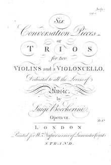 Partition violon 2, 6 corde Trios, G.125-130, C minor; D major; E flat major; A major; B flat major; F major