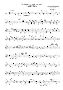 Partition Fantasia No.4, 12 fantaisies pour violon without basse, TWV 40:14-25 par Georg Philipp Telemann