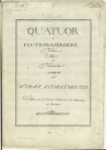Partition parties complètes, Quatuor a flûte Traversiere, Violon, Alte, et violoncelle