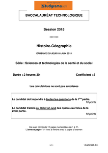 Sujet BAC ST2S 2015 Histoire-Géographie