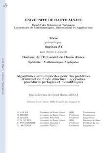 Algorithmes semi-implicites pour des problèmes d’interaction fluide structure : approches procédures partagées et monolithiques