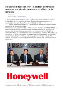 Honeywell décroche un important contrat de moteurs auprès du ministère israélien de la Défense