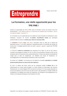 La Formation, une réelle opportunité pour les TPE PME !