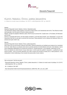 Kuzmin, Nabokov, Činnov, poètes alexandrins - article ; n°3 ; vol.32, pg 369-378