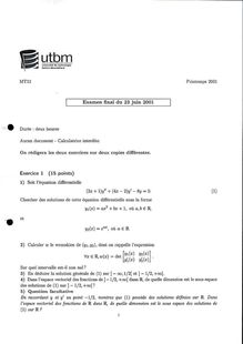 UTBM 2001 mt12 integration        algebre lineaire        fonctions de plusieurs variables tronc commun semestre 2 final