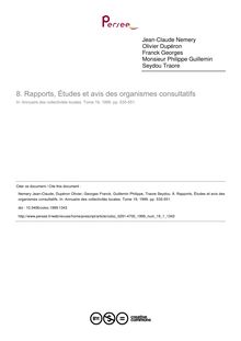 Rapports, Études et avis des organismes consultatifs - article ; n°1 ; vol.19, pg 535-551
