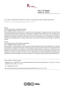 Le néo-institutionnalisme dans l analyse des organisations - article ; n°40 ; vol.10, pg 113-154
