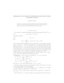 REMARKS ON NONLINEAR SCHRODINGER EQUATION WITH MAGNETIC FIELDS