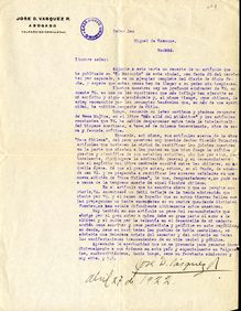 Carta de José Dolores Vásquez Rodríguez a Miguel de Unamuno. [S.l.], 27 de abril de 1922