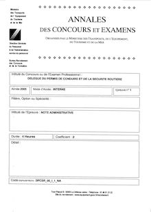 Note administrative 2005 Concours Interne Délégué au Permis de Conduire et à la Sécurité Routière