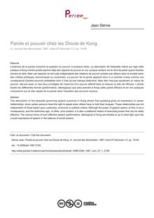 Parole et pouvoir chez les Dioula de Kong - article ; n°1 ; vol.57, pg 19-30