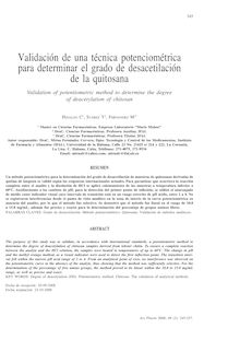 Validación de una técnica potenciométrica para determinar el grado de desacetilación de la quitosana (Validation of potentiometric method to determine the degree of deacetylation of chitosan)