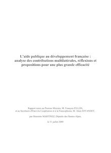 L aide publique au développement française : analyse des contributions multilatérales, réflexions et propositions pour une plus grande efficacité