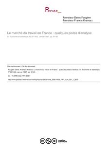 Le marché du travail en France : quelques pistes d analyse - article ; n°1 ; vol.301, pg 51-60