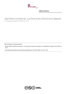 Jean-Pierre Larivière éd., La Chine et les Chinois de la diaspora  ; n°1 ; vol.59, pg 76-77