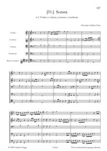 Partition complète, Sonata à 4, Sonata à 4. Violino e violone, cornetto e trombone