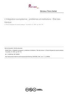 L intégration européenne ; problèmes et institutions : État des travaux - article ; n°3 ; vol.11, pg 691-719