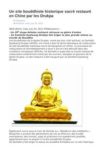 Un site bouddhiste historique sacré restauré en Chine par les Drukpa