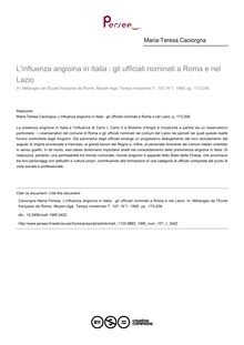 L influenza angioina in Italia : gli ufficiali nominati a Roma e nel Lazio - article ; n°1 ; vol.107, pg 173-206