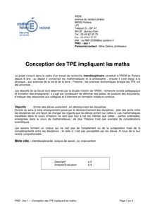 Conception des TPE impliquant les mathématiques - Conception des ...