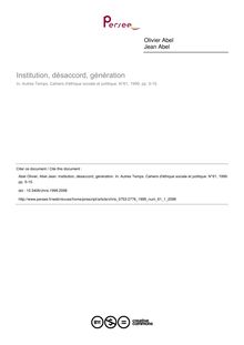 Institution, désaccord, génération - article ; n°1 ; vol.61, pg 5-15