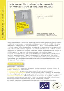 Présentation de l étude "Information électronique professionnelle : marché et tendances en 2012"