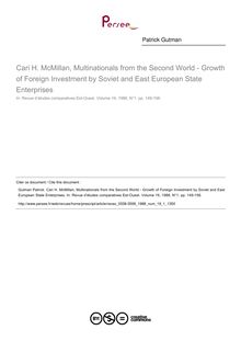 Cari H. McMillan, Multinationals from the Second World - Growth of Foreign Investment by Soviet and East European State Enterprises  ; n°1 ; vol.19, pg 149-156