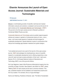 Elsevier Announces the Launch of Open Access Journal: Sustainable Materials and Technologies