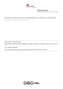 Ajustement structurel et désagrégation sociétale en Argentine - article ; n°117 ; vol.30, pg 161-174