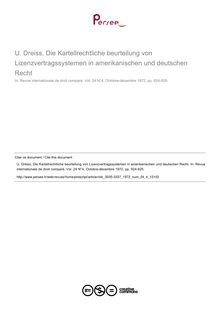 U. Dreiss, Die Kartellrechtliche beurteilung von Lizenzvertragssystemen in amerikanischen und deutschen Recht - note biblio ; n°4 ; vol.24, pg 924-925