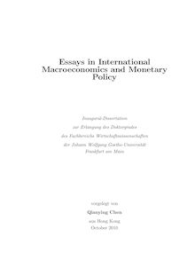 Essays in international macroeconomics and monetary policy [Elektronische Ressource] / vorgelegt von Qianying Chen