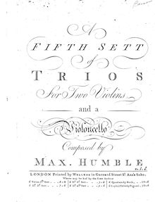 Partition violoncelle ou continuo, A 5th sett of trios pour 2 violons et a violoncelle