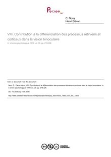 Contribution à la différenciation des processus rétiniens et corticaux dans la vision binoculaire - article ; n°1 ; vol.39, pg 218-226